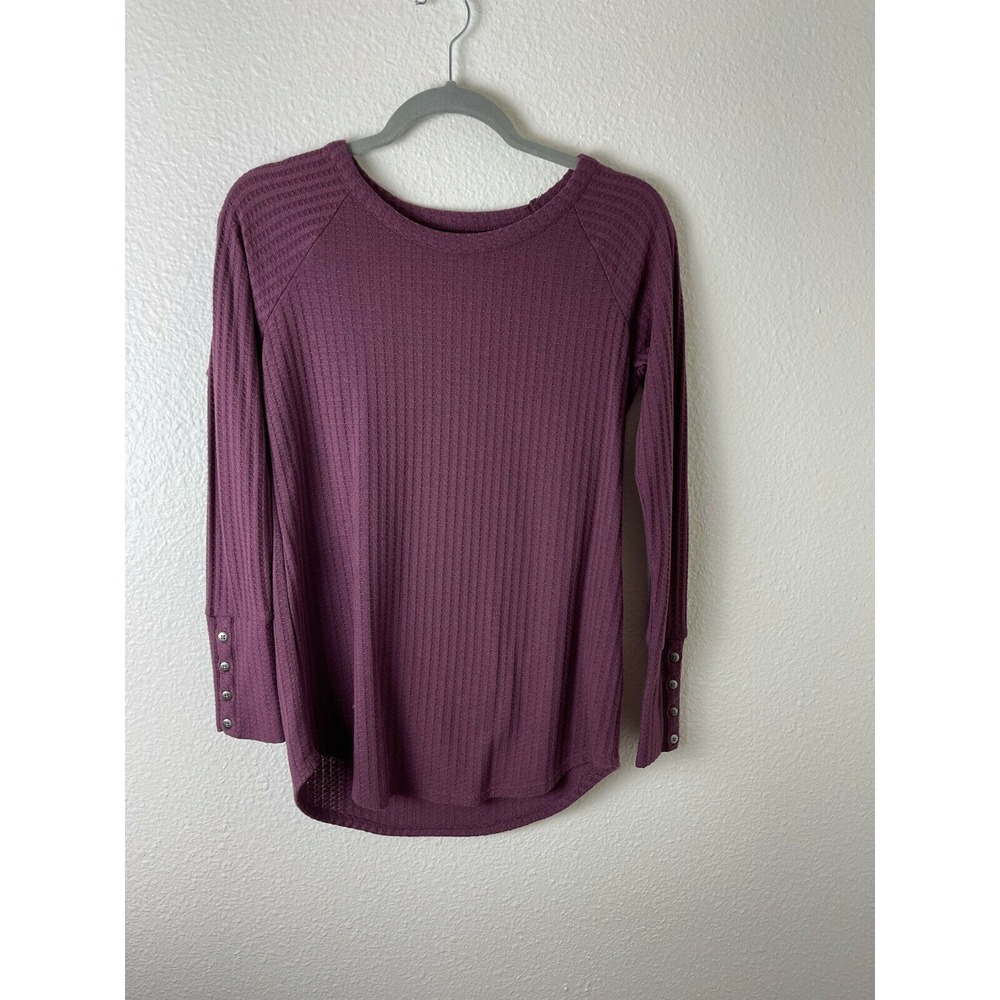 Chaser Thermal Waffle Knit Button Cuff Maroon Purple‎ Long Sleeve Top Small S
